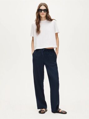 J Crew Navy Drawstring Linen Pants